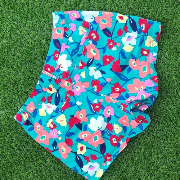 Elle Bright Vibrant Floral Teal Pink Summer Stretch Cotton Shorts Womens Size 8 - Picture 11 of 16